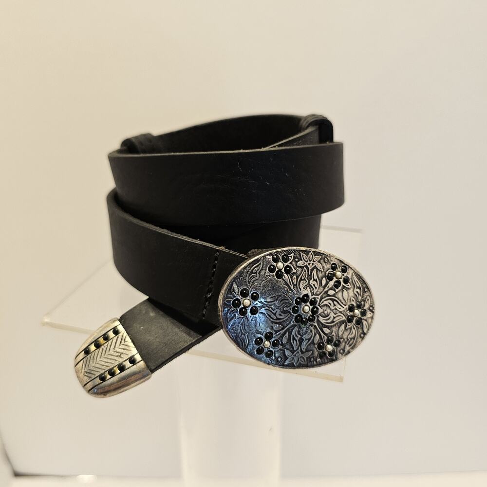 Black Leather Belt with Silver Buckle